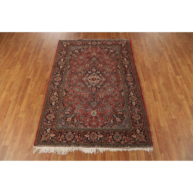 Hand Knotted Oriental 100% Wool Carpet Traditional Floral Oranges & Rust Kashan Area Rug - 6' 5'' X 4' 4''