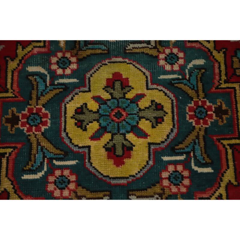 Hand Knotted Oriental 100% Wool Carpet Traditional Floral Red Tabriz Runner Rug - 13' 4'' X 2' 10''