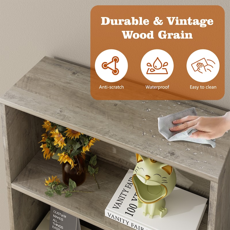 Farmhouse 6-Tier Open Bookcase and Bookshelf with Doors