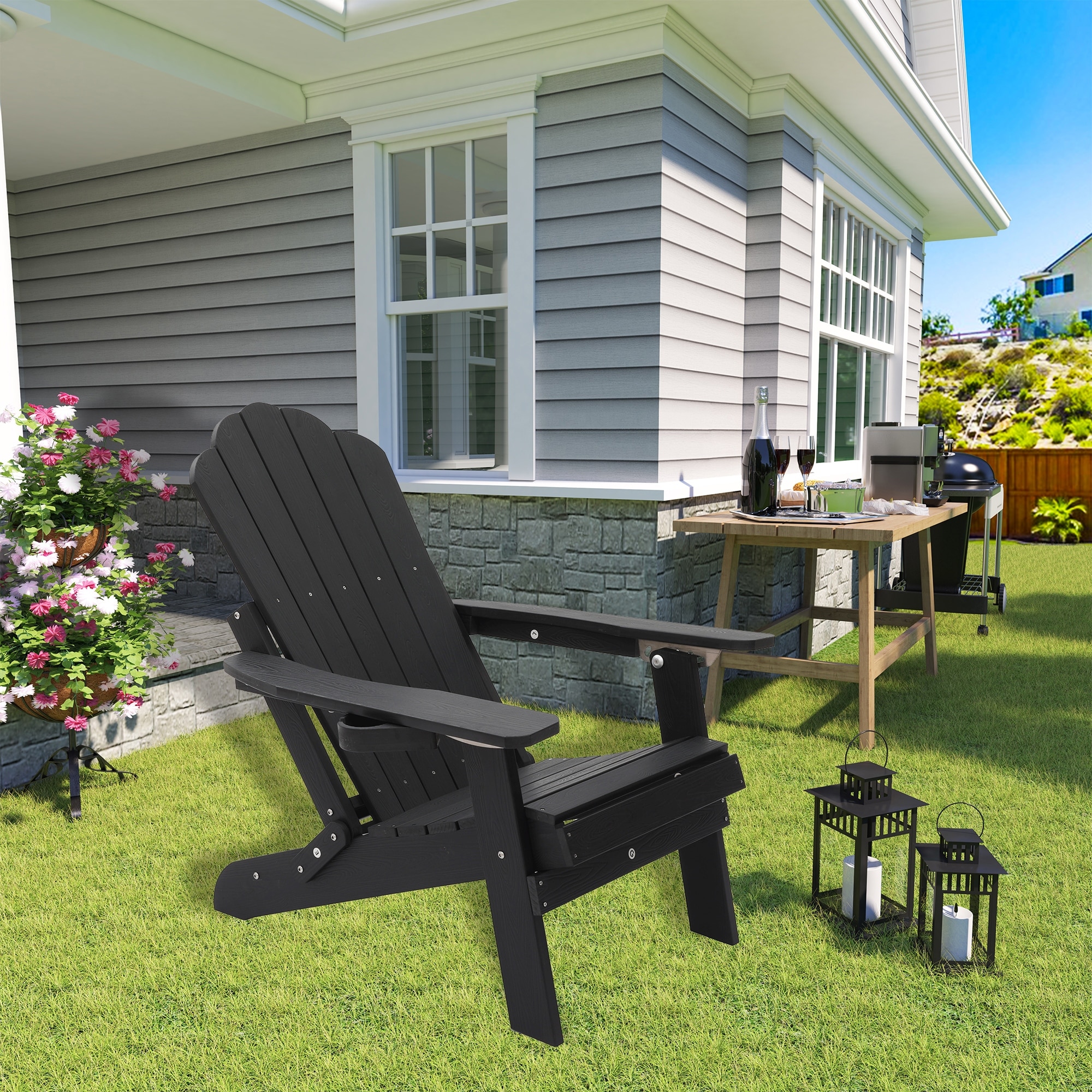 Adjustable Adirondack Chair with Cup Holder, All Weather Chair for Deck
