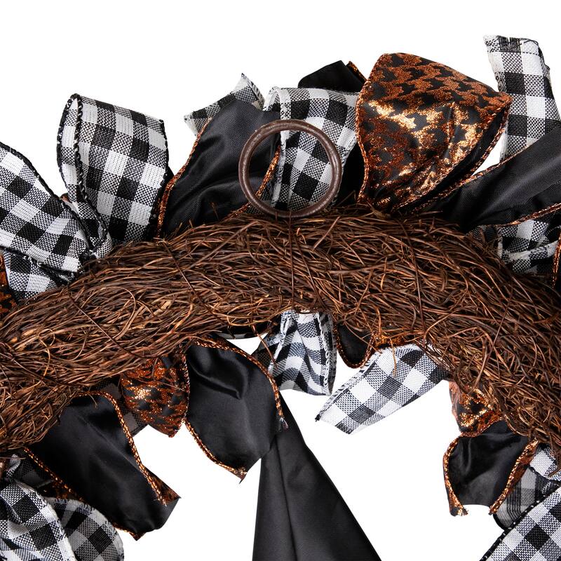 Witch with Bows and Ornaments Halloween Wreath - 24" - Orange and Black - Unlit