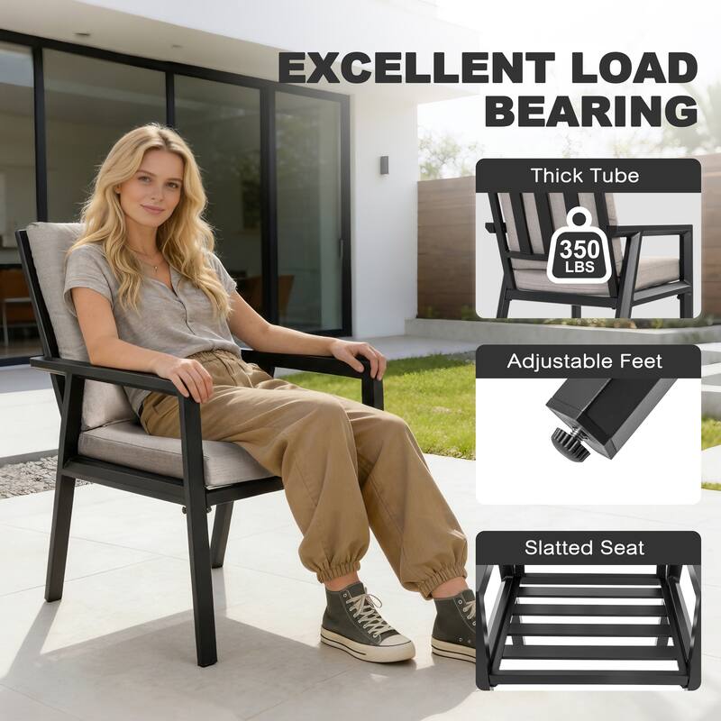 Outdoor 4-Piece Aluminum Dining Chairs with Gray Cushions