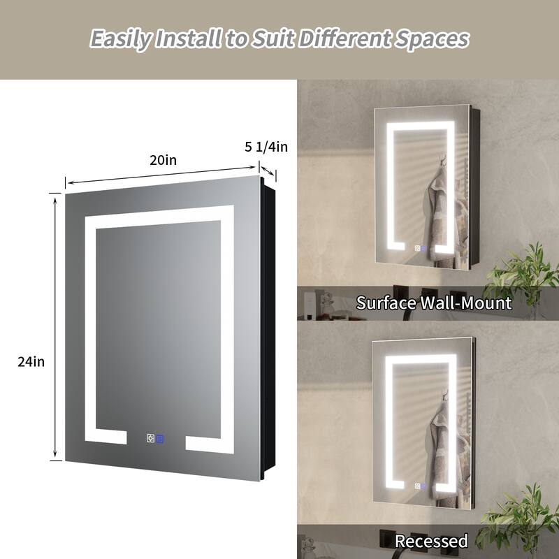 ExBrite 20" x 26" LED Bathroom Medicine Cabinet with Mirrors, Defog