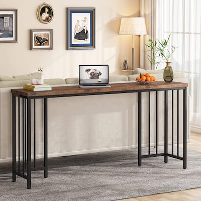 Rustic 70.9 Inch Extra Long Console Table, Industrial Narrow Sofa Table(Not Included Stools)