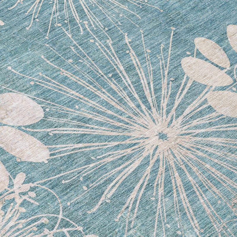 Machine Washable Indoor/ Outdoor Floral Geo Chantille Rug
