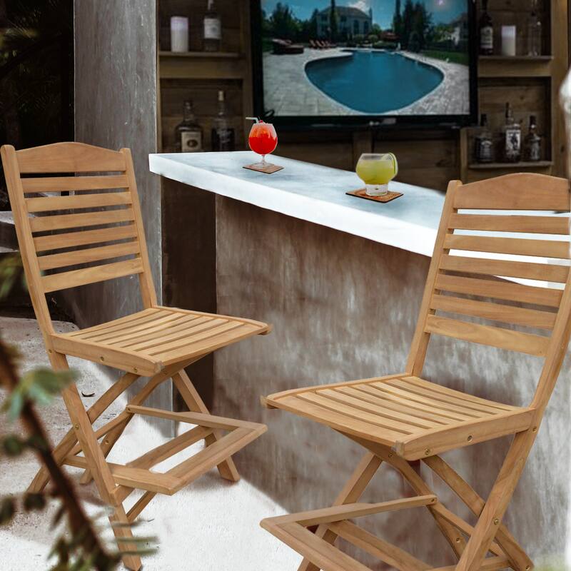 Seven Seas Teak Oceanview Folding Outdoor Teak Wood Patio Bar Stool