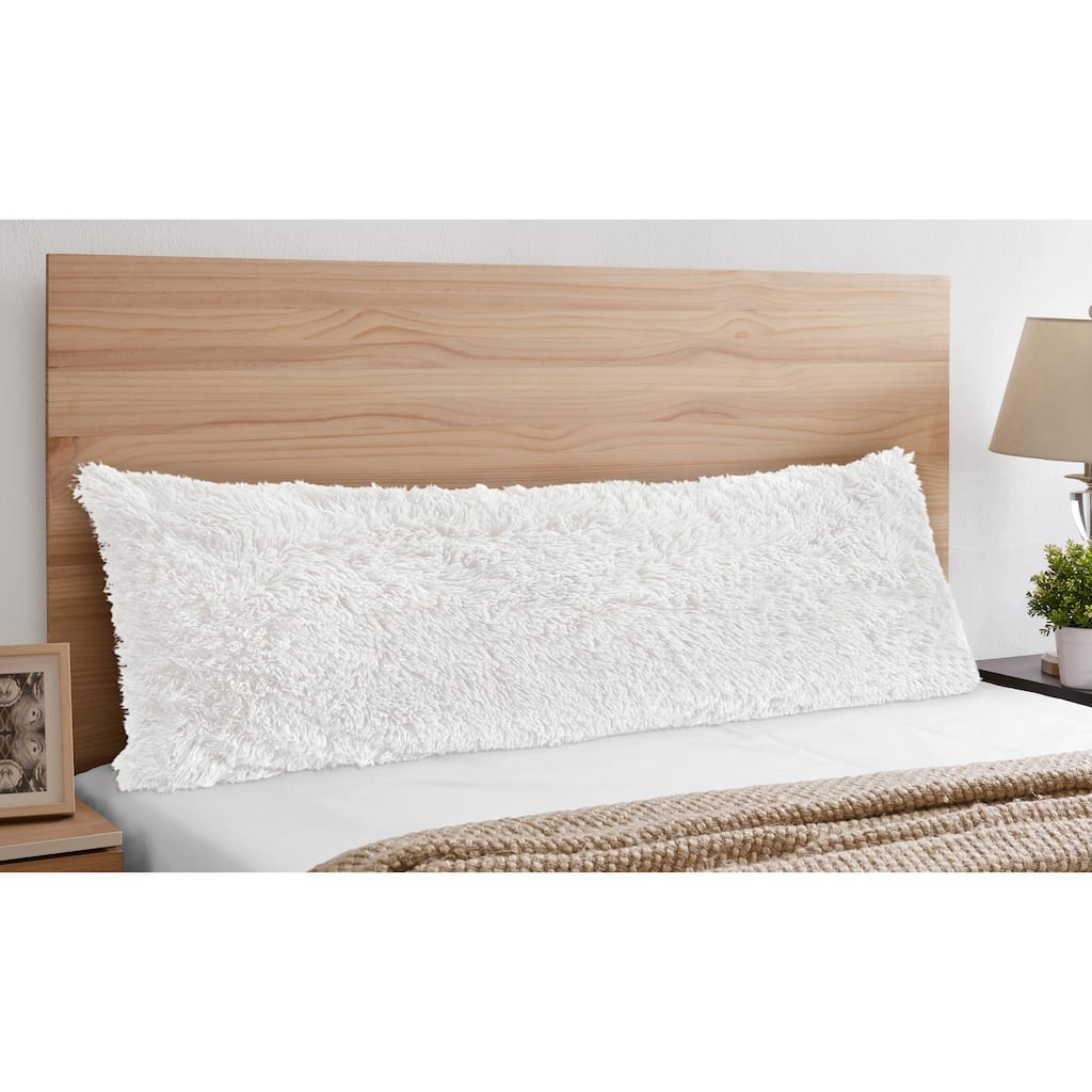 Sweet Jojo Designs Bright White Boho Faux Fur Body Pillow Case (Pillow Not Included) Bohemian Shabby Chic Farmhouse Rustic Fuzzy