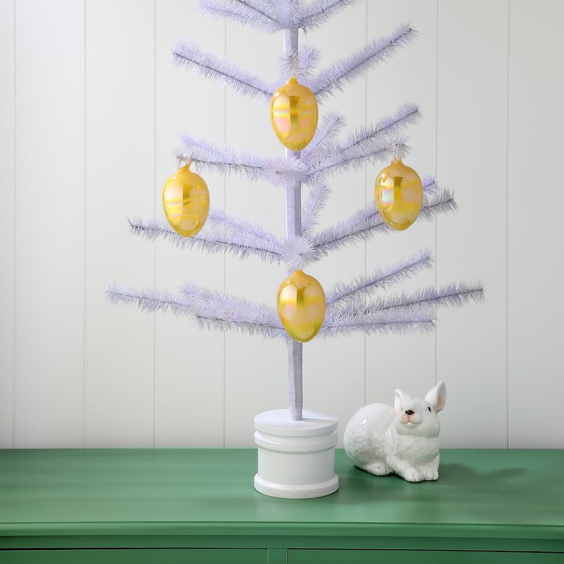 4" Iridescent Glass Egg Ornament Box of 4 - Yellow