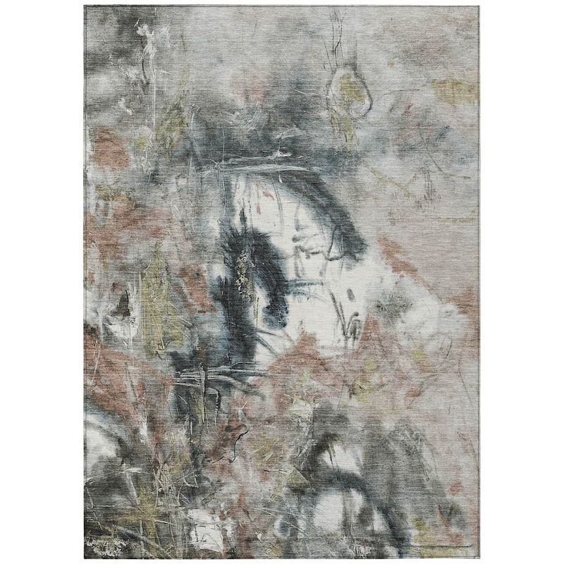 Machine Washable Indoor/Outdoor Modern Artistry Chantille Rug