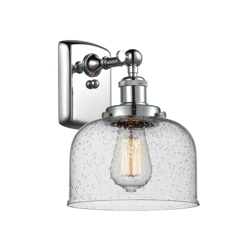 Innovations Lighting Large Bell 8" Wide Bathroom Sconce - Polished Chrome / Seedy