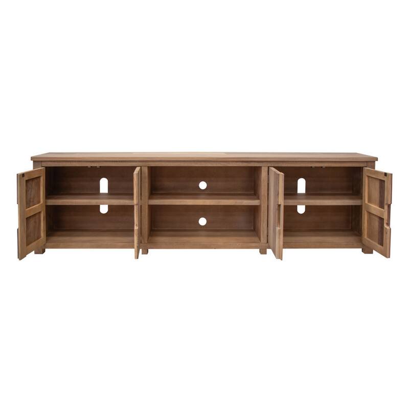 Umey 93 Inch TV Entertainment Console, 3 Shelves, 4 Doors, Brown Wood