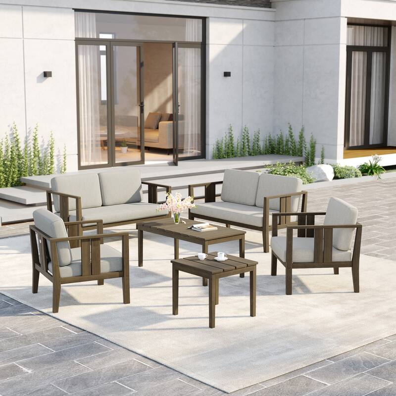 6-Piece Outdoor Furniture Solid Teak Patio Conversation Set with Table