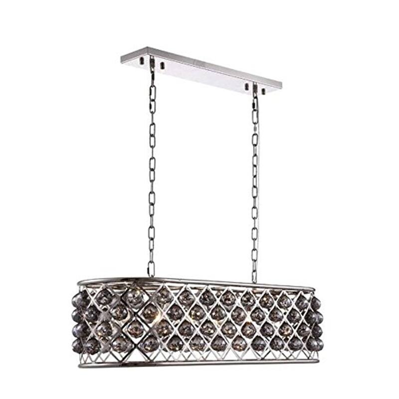 6-Light Chandelier - Polished Nickel Ceiling Light with Shade - Classic Home Lighting Fixture - 15
