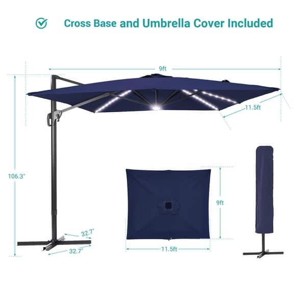 dimension image slide 5 of 7, BONOSUKI 11.5x9FT LED Cantilever Patio Umbrella with 360 Rotation
