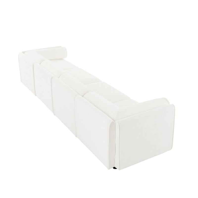 142.5" Oversized Modular Chenille Sectional Sofa with Storage Seat, Modern Upholstered Couch with Cylindrical Backrest, Armrests