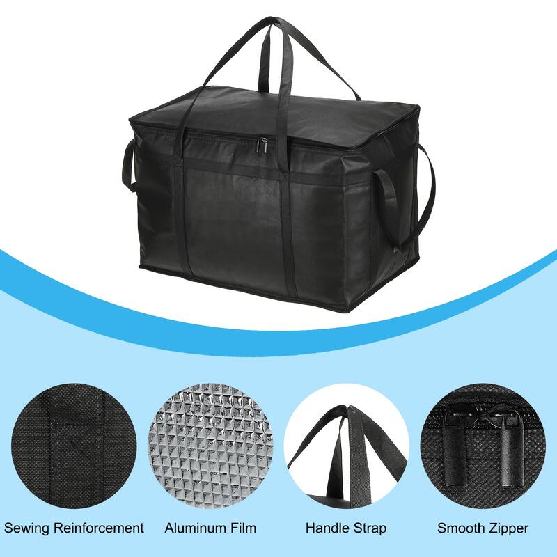 23"x14"x15" Insulated Reusable Grocery Bag Food Transport Tote Bag, Black