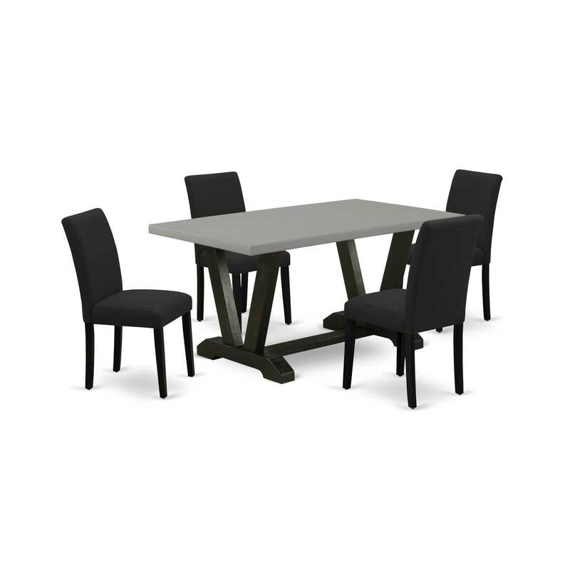 HomeStock 5-Pc Rectangle Natural Oak Finish Solid Wood Top Dining Table with 4 Upholstered Chairs