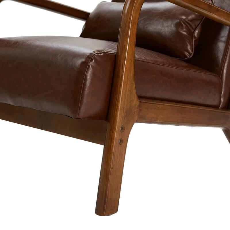 Glitzhome 30.75"H Mid-Century Modern PU Leather Accent Armchair with Rubberwood Frame - 25.75"L x 33.75"W x 30.75"H