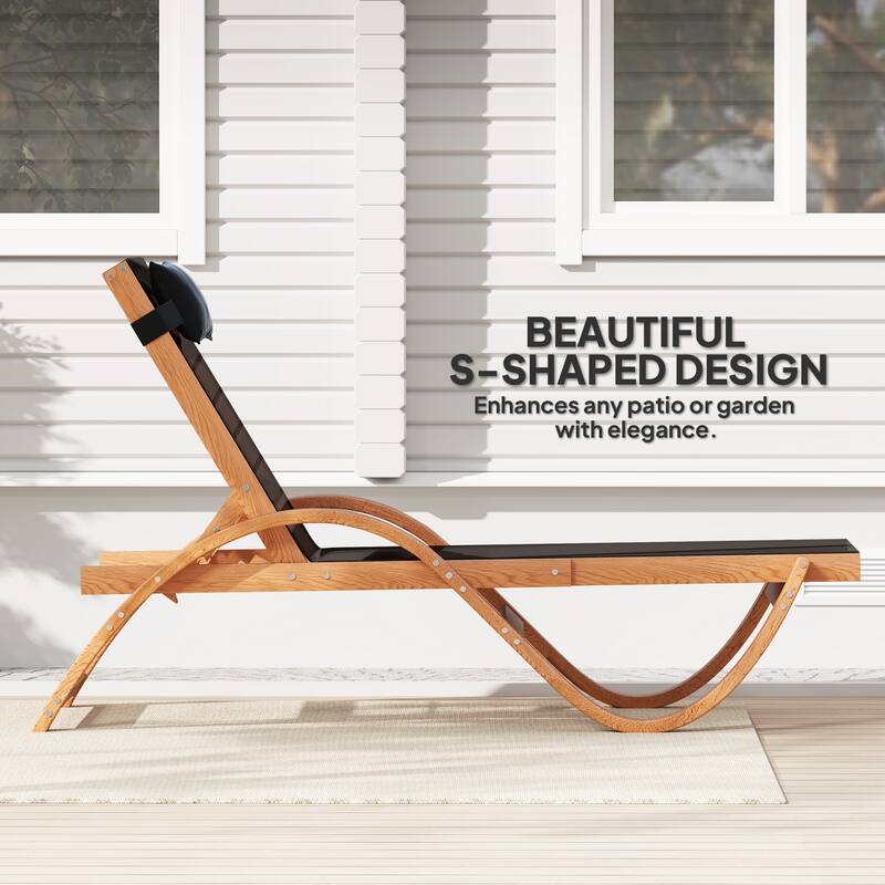 Outdoor Lounge Chair Larch Wood Frame Breathable Mesh Adjustable Backrest Garden Patio Deck Chair - 29.1" W x 72" D x 35.8" H