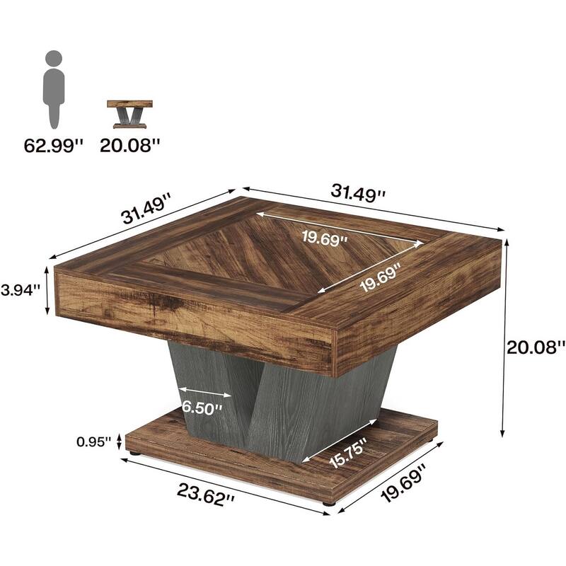 31.5 Inches Wood Coffee Table Square Center Cocktail Tea Table
