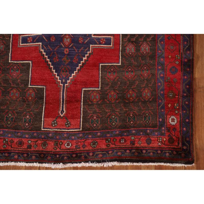 Geometric Hamedan Persian Vintage Area Rug Handmade Wool Carpet - 5'2"x 13'4"