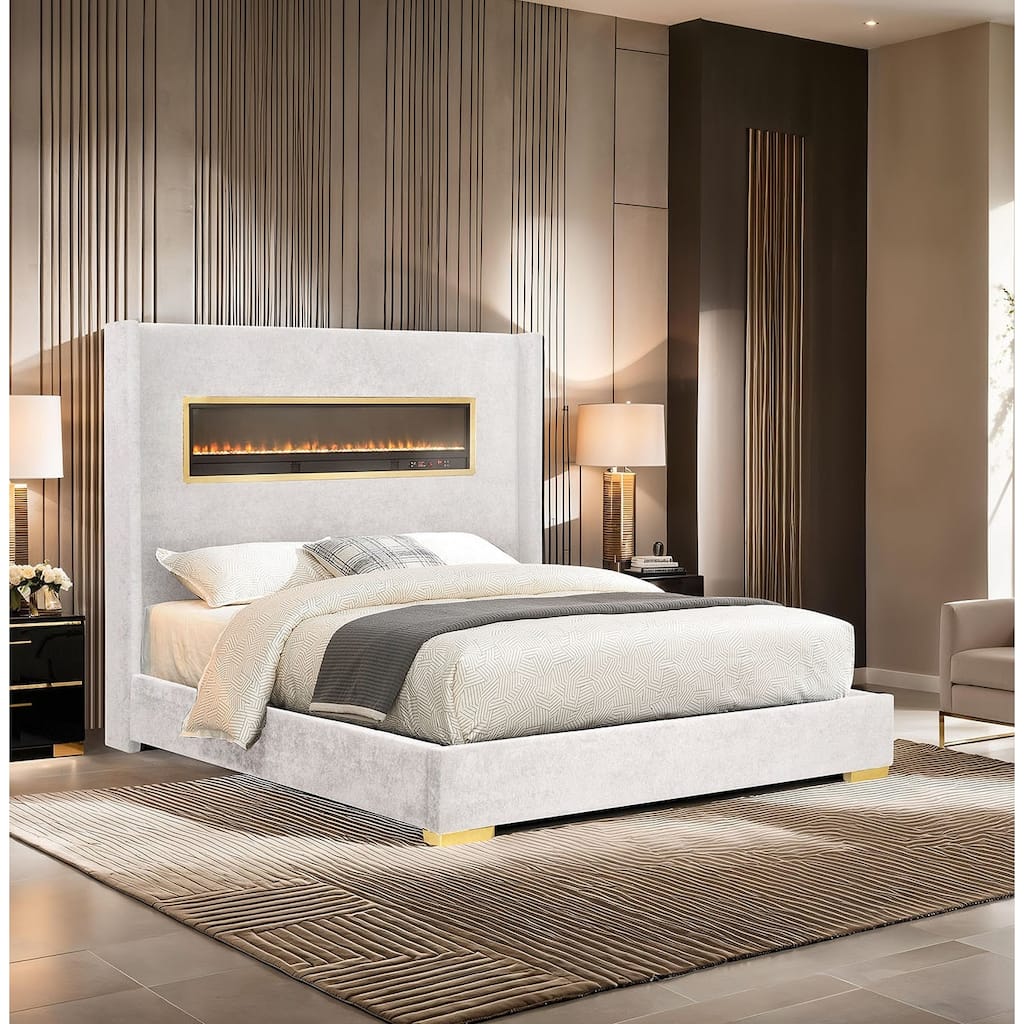 Elegant White Finish USB and Blutooth Audio 1pc Bed