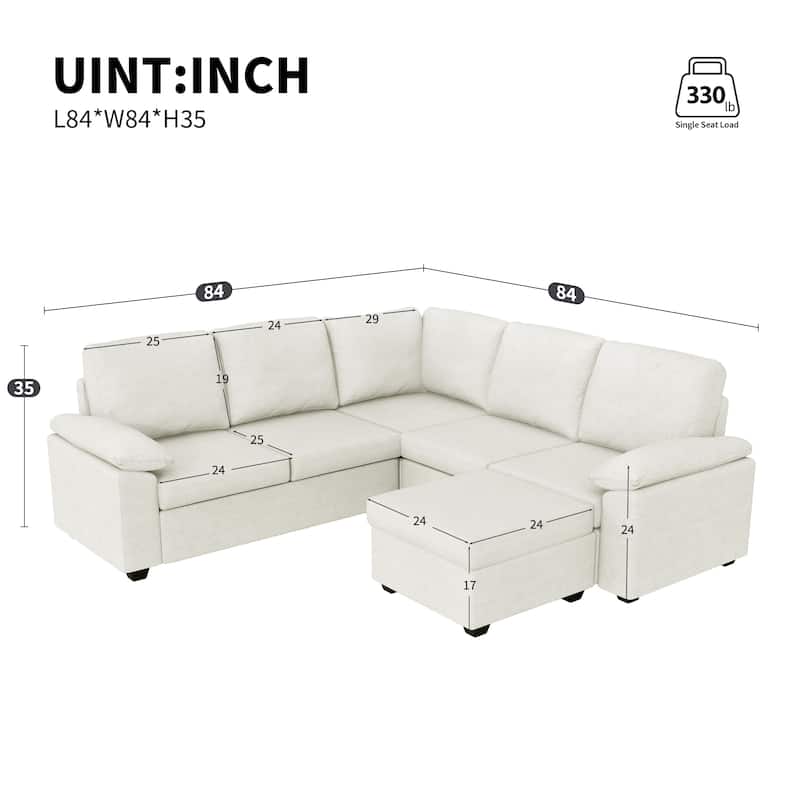 Modern Velvet L Shaped Sectional Sofa Set with Ottoman and Armrest Pillow
