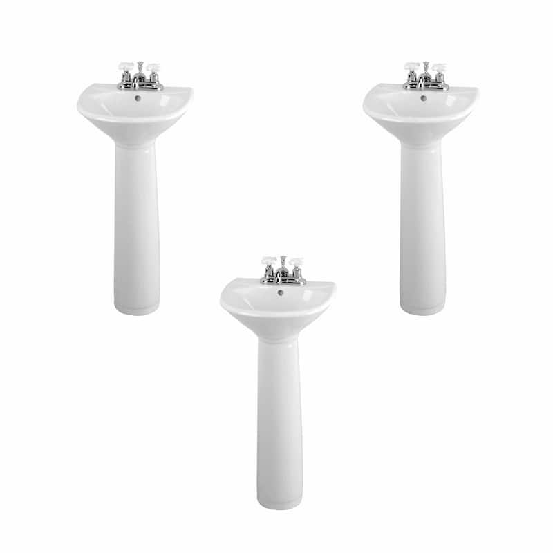 White Porcelain 16" Pedestal Sink White Sink with Overflow Pack of 3 Renovators Supply