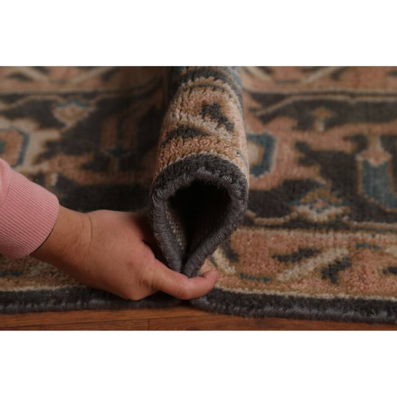 All-Over Floral Oushak Indian Area Rug Hand-Knotted Wool Carpet - 9'1" x 11'8"