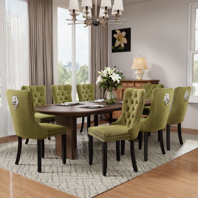 High-end Tufted Velvet Upholstered Nailhead Dining Chair Set of 4