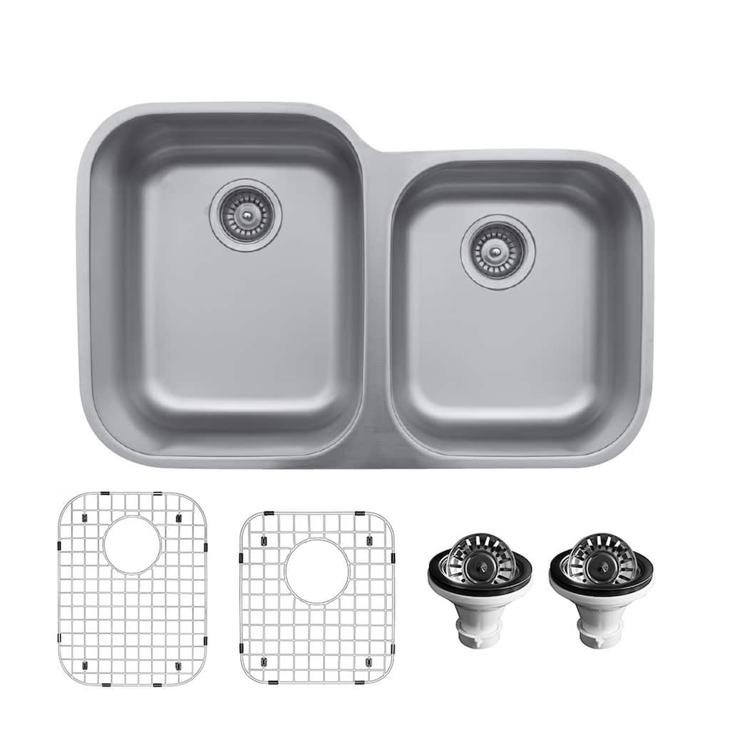 Karran Undermount Stainless Steel 32 in. Double Bowl Kitchen Sink Kit