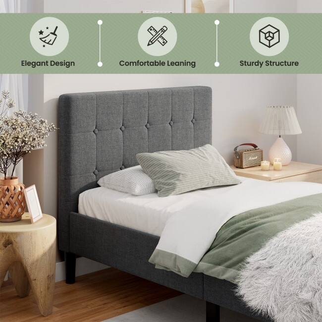 Platform Bed with Button Tufted Headboard
