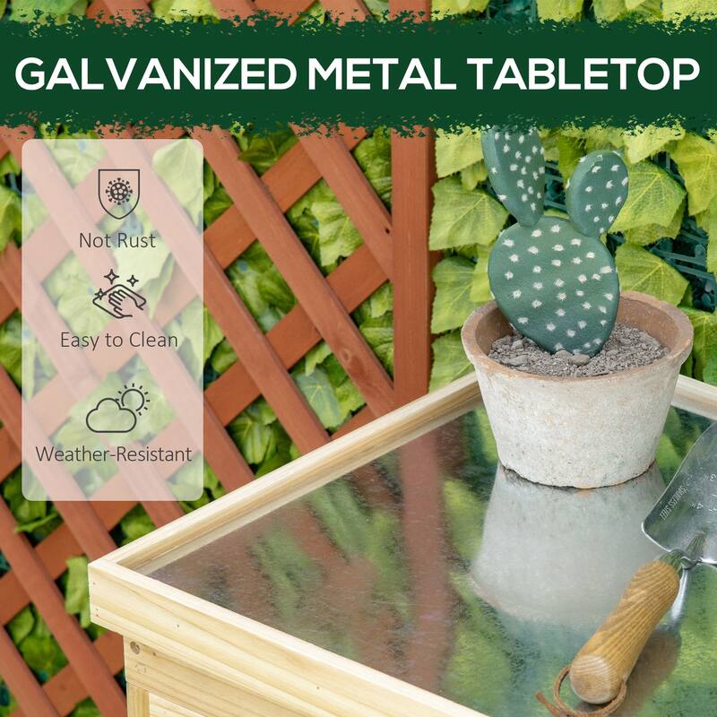 Outsunny Garden Storage Cabinet, Outdoor Tool Shed with Galvanized Top and Two Shelves for Yard Tools or Pool Accessories