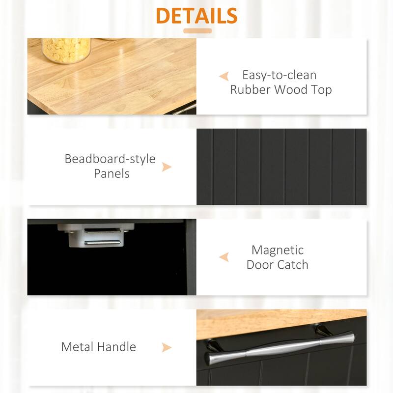 41" Modern Rolling Kitchen Island on Wheels, Utility Cart Storage Trolley with Rubberwood Top & Drawers