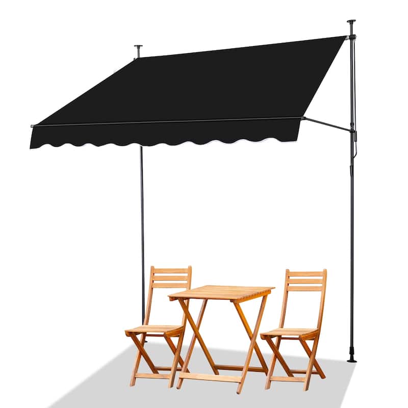 Retractable Patio Awning with 180g PU-Coated Polyester Fabric Aluminum and Steel Frame Adjustable 0 to 90 Degrees - 78.7" - Black
