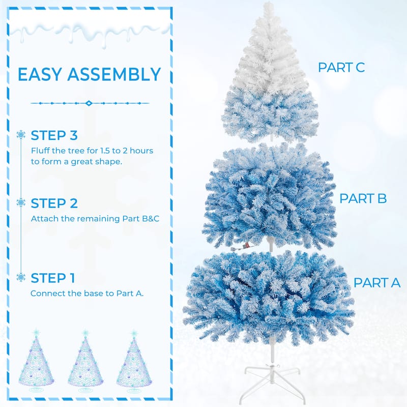 Yaheetech 4.5ft/6ft/7.5ft Pre-lit Flocked Artificial Christmas Tree with Incandescent Warm White Lights, Lake Blue Gradient