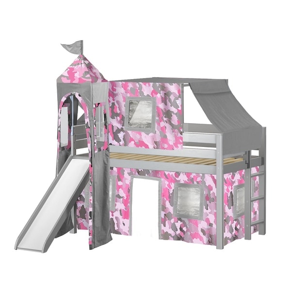 Jackpot Princess Low Loft Bed with Slide Pink Camo Tent and Tower