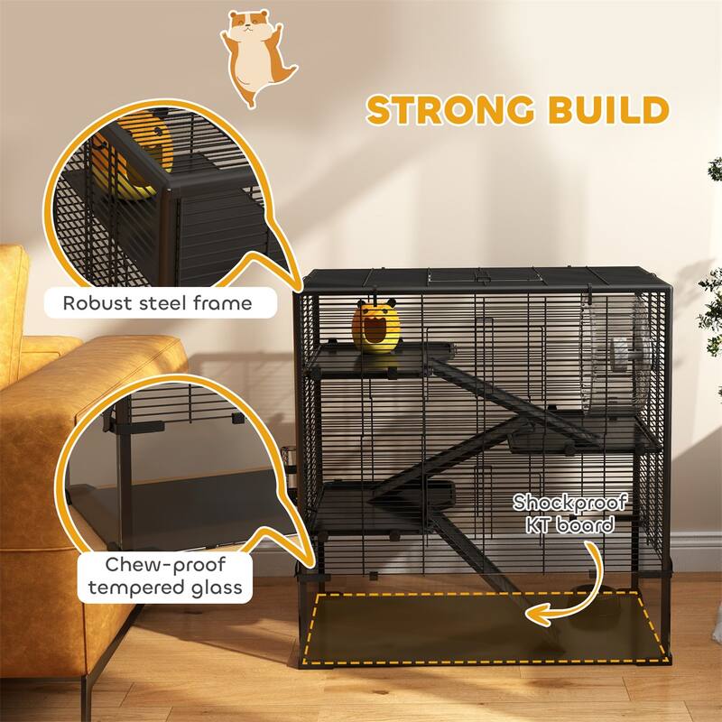 Four-Tier Hamster Tank with Glass Bottom, Ramps and Accessories - 30.9" L x 19.1" W x 31.5" H