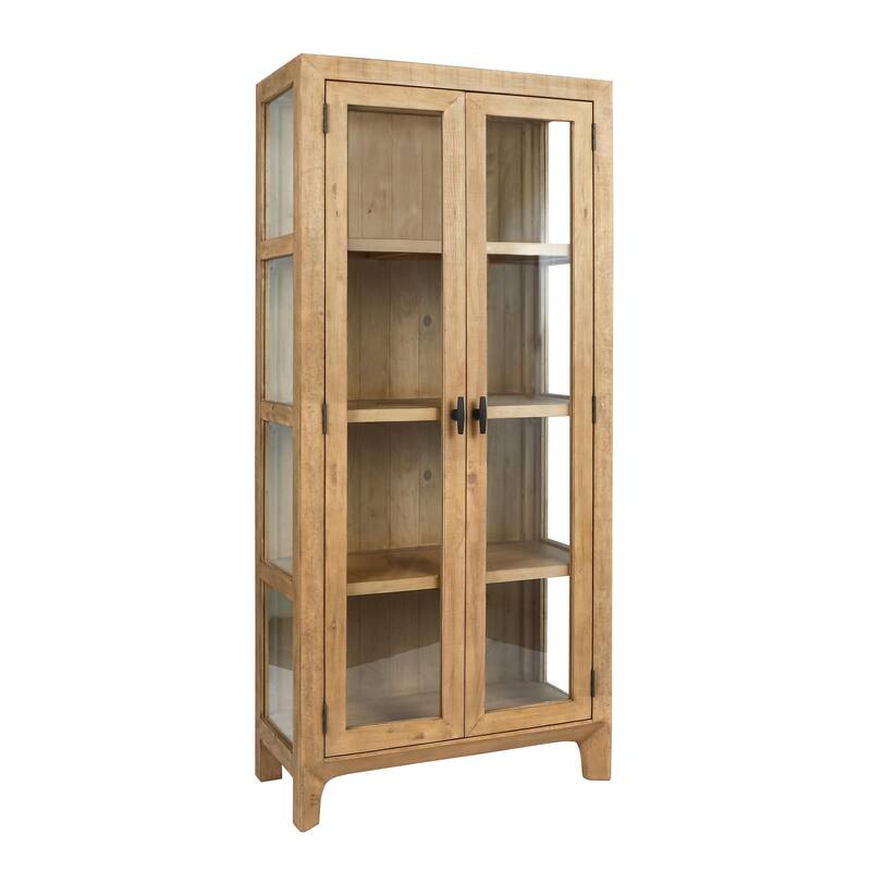 Classic Home Crest 79" Reclaimed Pine Wood Curio Cabinet in Natural