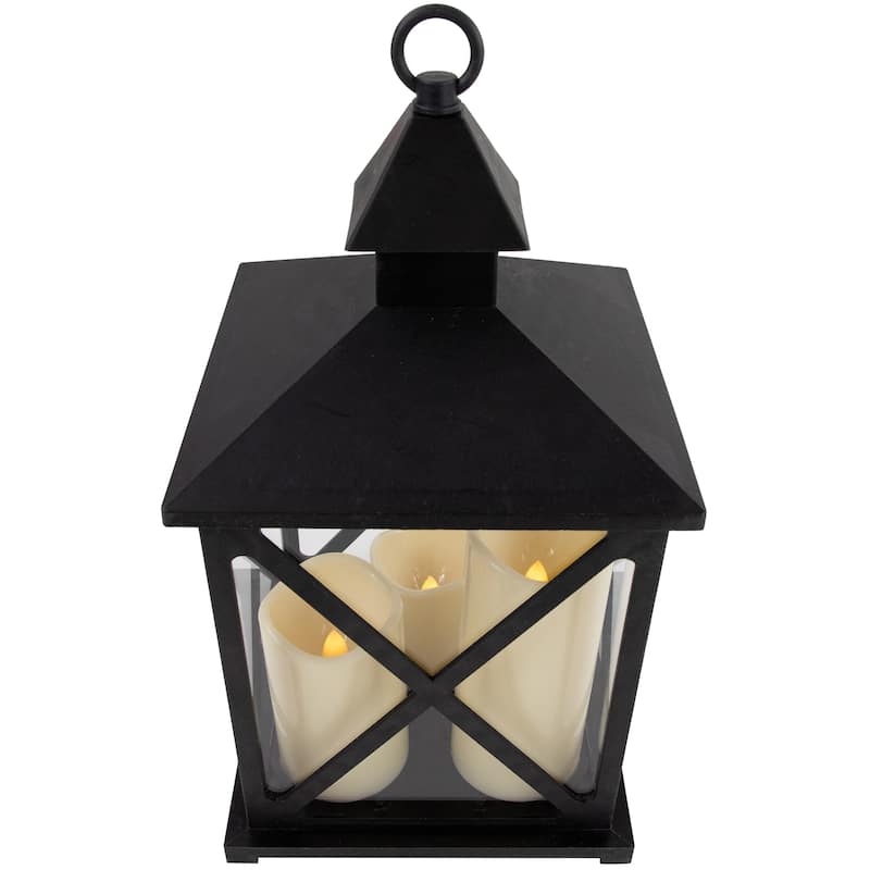 LED Candle Lantern with 3 Flameless Candles - 12.5" - Black
