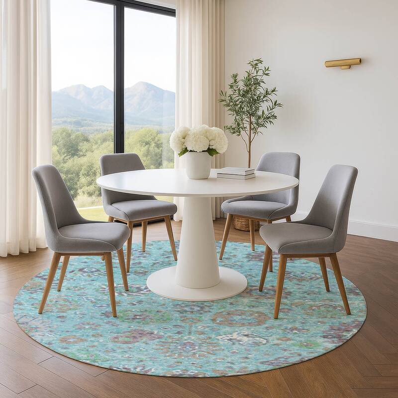 Premium Washable Super Soft Traditional Global Mayfield Rug - Teal - 8' x 8'