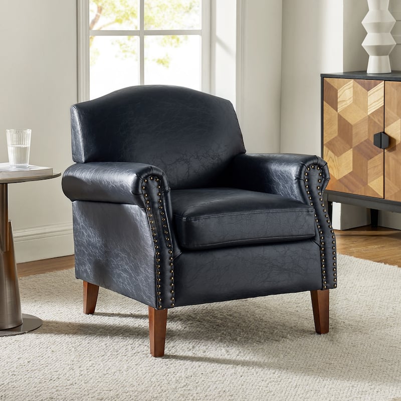 Giampiero Transitional Faux Leather Arm Chair with Nailhead Trim by HULALA HOME