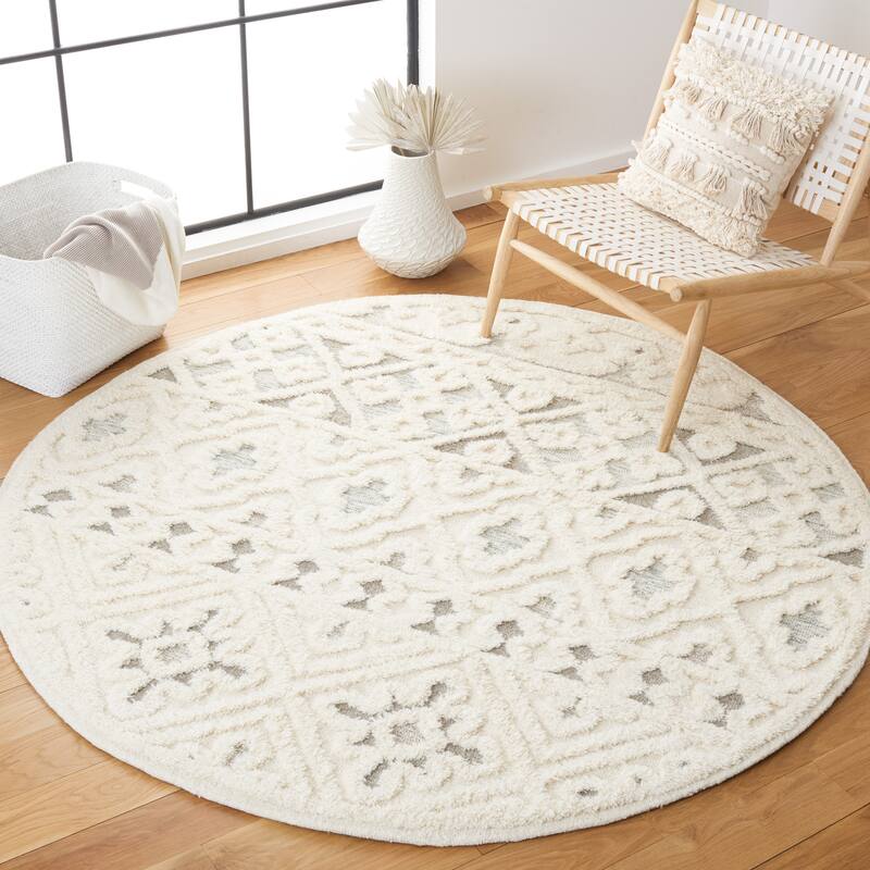 SAFAVIEH Handmade Metro Avantika French Country Wool Rug - 6' Round - Ivory/Grey