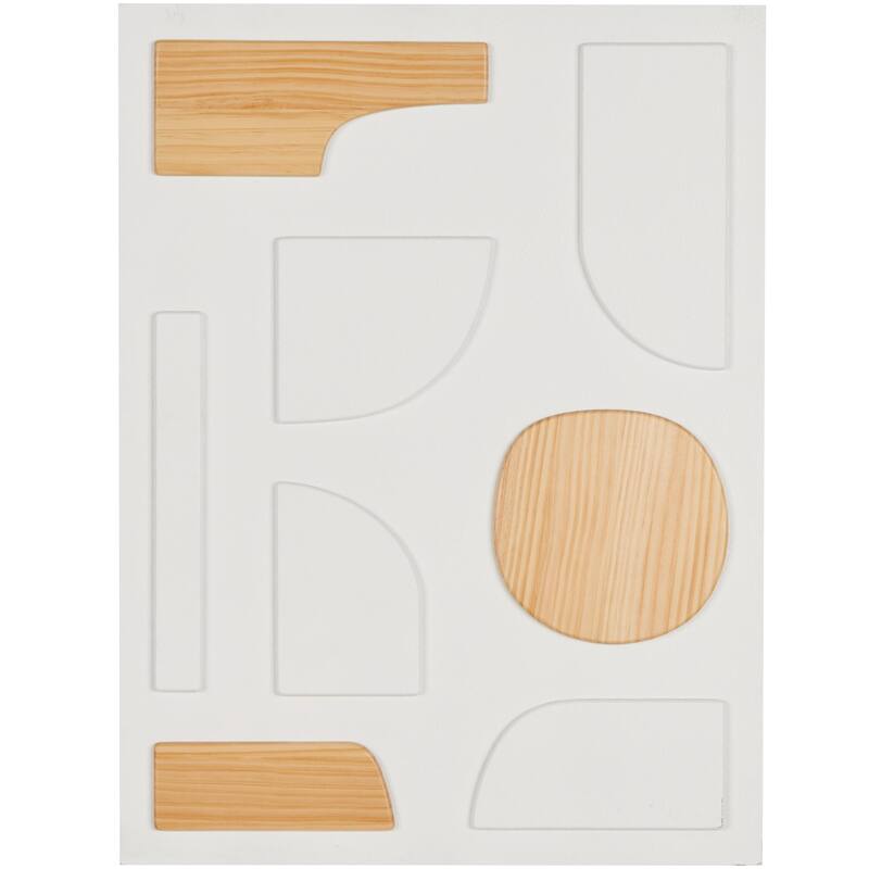 White Wood Dimensional Art Deco Shapes Geometric Home Wall Decor with Brown Accents