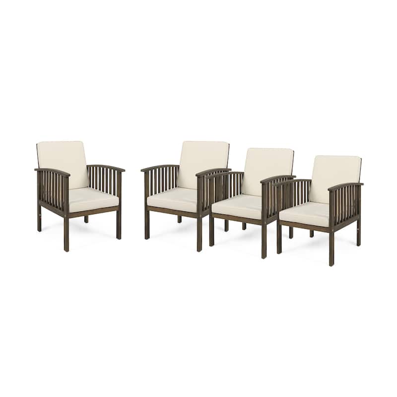 Casa Acacia Outdoor Acacia Wood Club Chairs(Set of 4) by Christopher Knight Home - Grey+Cream