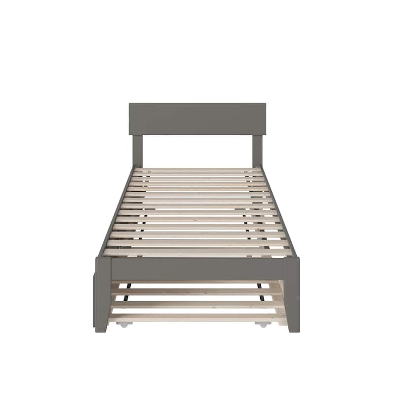Modern Muse Platform Bed with Trundle - Twin XL - Grey Wood Bed Frame - Minimalist Design