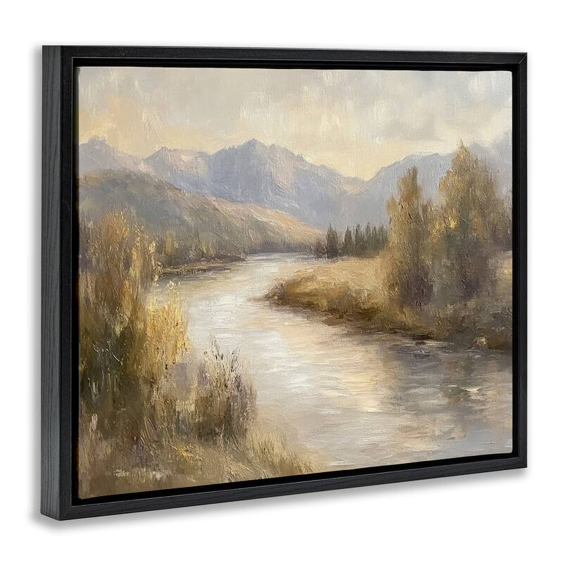 Stupell Flowing River & Distant Mountains Framed Floater Canvas Wall Art Design By Petal Prints Design
