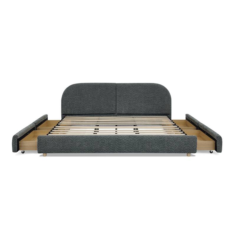Stylish Curve-shaped Upholstered Platform Bed Frame Modern Minimalist Low Profile Bed with Curved Headboard Optional Storage Bed