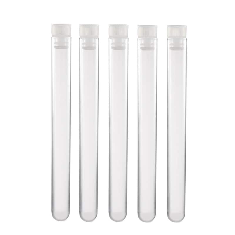 20 Pcs Centrifuge Test Tubes Round Bottom Polystyrene with White Cap 16 x 150mm - Clear