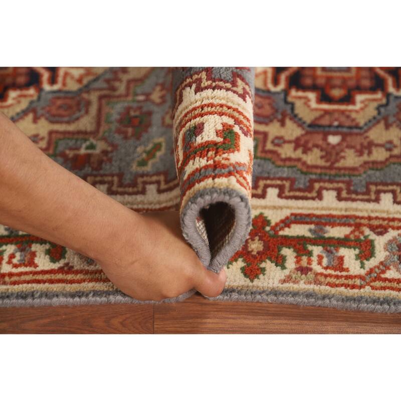 Gray Geometric Heriz Serapi Oriental Runner Rug Wool Carpet - 2'7" x 8'1"